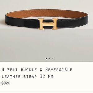 Hermes belt gold H 32mm size 90 + extra Hermes reversible strap